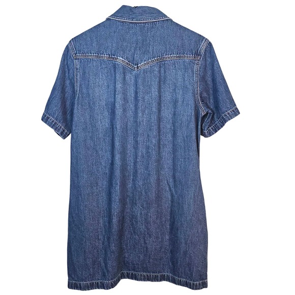 Madewell Oversized Mini Shirt Dress Denim Jean Small Western Casual Retro Blue - Picture 5 of 7